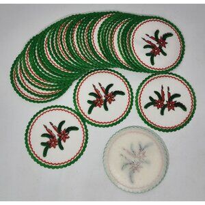 Vintage Christmas Paper Coasters Scalloped Green and Red Candlesticks Lot of 37